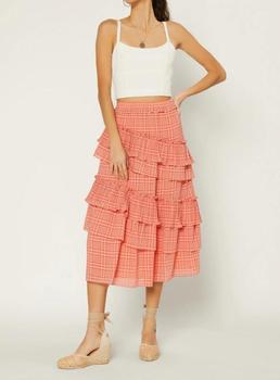推荐Slant Tiered Midi Skirt in Coral商品