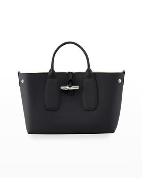 推荐Roseau Medium Leather Top-Handle Tote Bag with Shoulder Strap商品