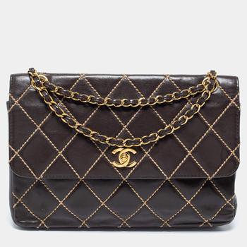 [二手商品] Chanel | Chanel Dark Brown Quilted Leather Wild Stitch Surpique Flap Bag商品图片,7.4折, 满1件减$100, 满减