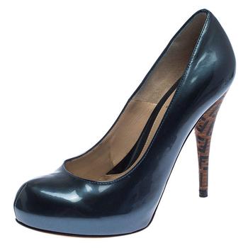 [二手商品] Fendi | Fendi Blue Patent Leather Zucca Heel Platform Pumps Size 39商品图片,4.6折