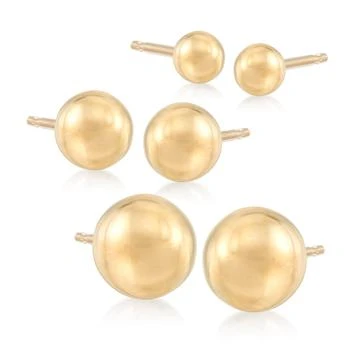 Ross-Simons Italian 4-8mm 18kt Yellow Gold Ball Stud Jewelry Set: 3 Pairs Of Earrings