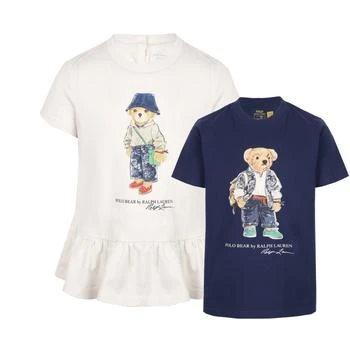 Ralph Lauren | Polo bear cotton white jersey peplum top and t shirt set in white and navy 6折×额外8.5折, 额外八五折