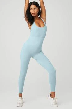 Alo Yoga Semi-Sheer Seamless Cable Knit Onesie - Chalk Blue