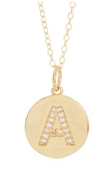 product 14K Gold Plated CZ Initial Disc Pendant Necklace image
