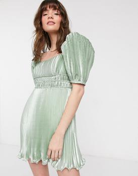 product & Other Stories bow-back metallic mini dress in sage image
