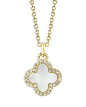 Moon & Meadow | 14K Yellow Gold Mother of Pearl & Diamond Clover Pendant Necklace, 17"-18",商家Bloomingdale's,价格¥4907
