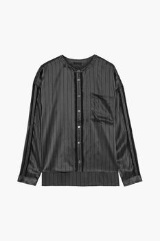 推荐Fringe-trimmed pinstriped silk-satin shirt商品