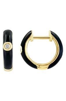 Effy | 14K Yellow Gold Black Enamel White Sapphire Huggie Earrings,商家Nordstrom Rack,价格¥3578