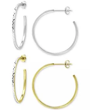 Giani Bernini | 2-Pc. Set Textured Medium Hoop Earrings in Sterling Silver & 18k Gold-Plate, 1-1/4", Created for Macy's,商家Macy's,价格¥293