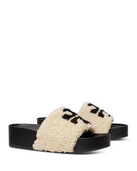 tory burch鞋, Tory Burch | Women's Double T Shearling Flatform Slide Sandals商品图片 6折