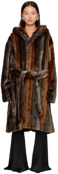 Acne Studios | Brown Striped Faux-Fur Coat商品图片,独家减免邮费