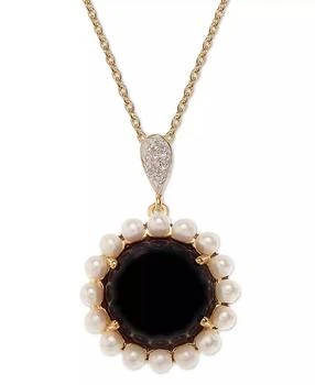 Macy's | Onyx, Freshwater Pearl (3mm) & White Topaz Accent 18" Pendant Necklace in 14k Gold-Plated Sterling Silver,商家Macy's,价格¥2005