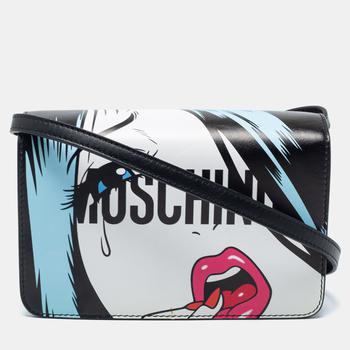 Moschino | Moschino Black Leather Eyes Capsule Flap Crossbody Bag商品图片,4折