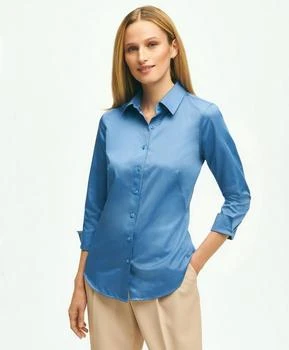 Brooks Brothers | Fitted Stretch Cotton Sateen Three-Quarter Sleeve Blouse,商家Brooks Brothers,价格¥422