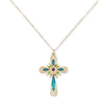 Macy's | Multicolor Enamel Cross 18" Pendant Necklace in 14k Gold,商家Macy's,价格¥8179