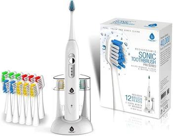 SmartSeries Electronic Power Rechargeable Sonic Toothbrush with 40,000 Strokes Per Minute, 12 Brush Heads Included,WHITE
