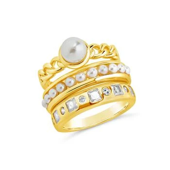 Sterling Forever | Cubic Zirconia Genuine Shell Pearl Kimber Stacking 3 Piece Ring Set,商家Macy's,价格¥514