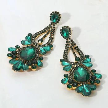 FASHNZFAB | Teardrop Stone Cluster Statement Evening Earrings - Emerald, Gold,商家Premium Outlets,价格¥184