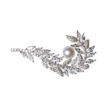 Macy's | Cultured Freshwater Pearl (7mm) & Cubic Zirconia Feather Pin in Sterling Silver,商家Macy's,价格¥644
