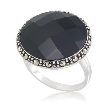 商品Faceted Onyx (18 x 5mm) & Marcasite Ring in Sterling Silver图片