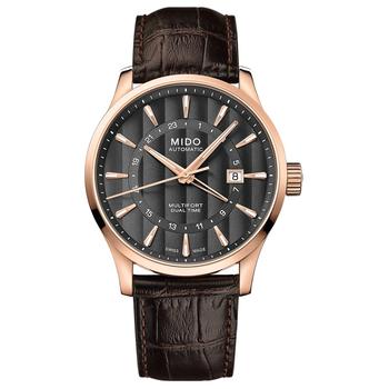 MIDO | Men's Swiss Automatic Multifort Dual Time Brown Leather Strap Watch 42mm商品图片,独家减免邮费