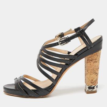 香奈儿鞋, [二手商品] Chanel | Chanel Black Leather Cork Heel Strappy Sandals Size 40.5商品图片 8.2折, 满1件减$100, 满减