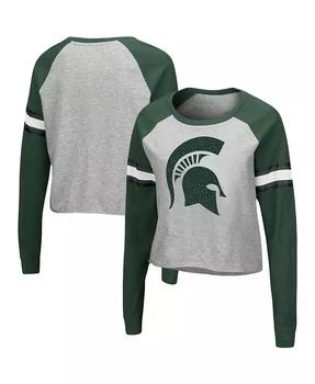 Colosseum | Women's Heathered Gray, Green Michigan State Spartans Decoder Pin Raglan Long Sleeve T-shirt,商家Macy's,价格¥248