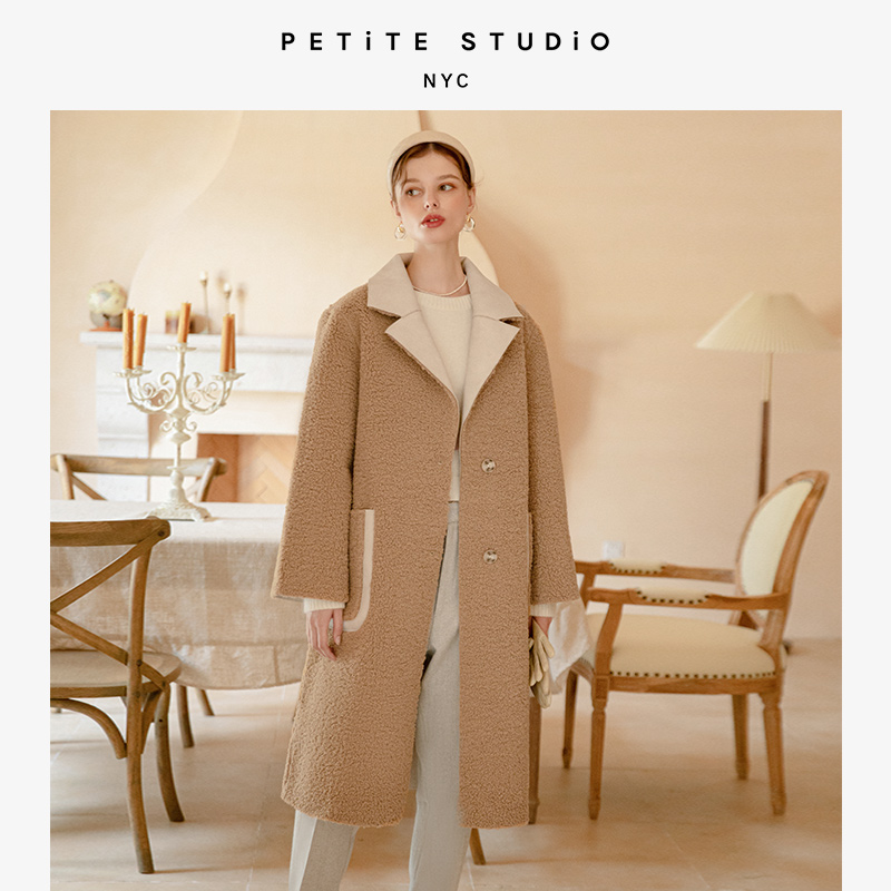 Petite Studio NYC | Sienna驼米拼色加厚复古法式长款两面穿大衣 | Sienna Reversible Coat - Camel & Ivory商品图片,额外7折, 包邮包税, 额外七折
