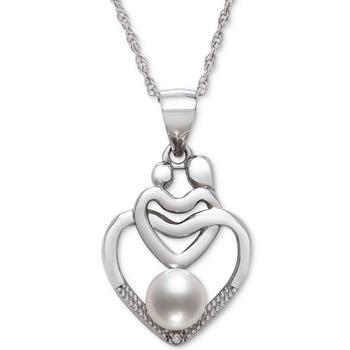 Belle de Mer | Cultured Freshwater Pearl (5mm) & Diamond Accent Mother & Child Heart 18" Pendant Necklace in Sterling Silver商品图片,2.5折