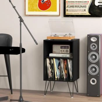 Hivvago | Record Player Stand with Charging Station for Living Room Bedroom-Black,商家Premium Outlets,价格¥629