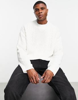ASOS | ASOS DESIGN knitted contrast cable jumper in beige商品图片,4.5折