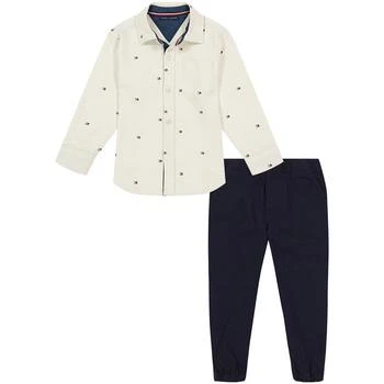 Tommy Hilfiger | Baby Boys Flag-Print Twill Long Sleeve Button-Front Shirt and Twill Joggers, 2 Piece Set 3.9折