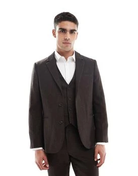 ASOS | ASOS DESIGN wool rich slim suit jacket in brown herringbone,商家ASOS,价格¥903