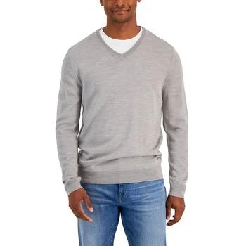 ��推荐Men's Solid V-Neck Merino Wool Blend Sweater, Created for Macy's商品
