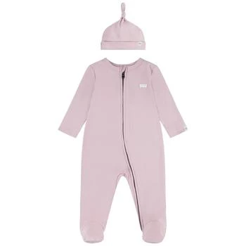 Baby Boys or Girls Footed Coveralls and Hat Set
