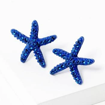 FASHNZFAB | Crystal Paved Starfish Stud Earrings - Blue,商家Premium Outlets,价格¥147