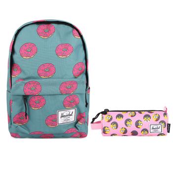 商品Herschel Supply | Doughnuts print xl backpack and maggie simpson pencil case set in blue and pink,商家BAMBINIFASHION,价格¥1747图片