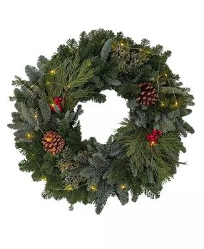 International Christmas Innovation | Traditional Noble Fir Fresh Wreath with Warm Lights, 22",商家Macy's,价格¥434