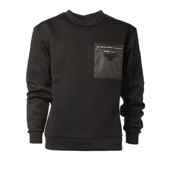 Prada | PRADA 男士黑色棉质左胸饰有拉链兜袋三角徽标圆领卫衣 UJL033-1R4H-F0002商品图片,独家减免邮费