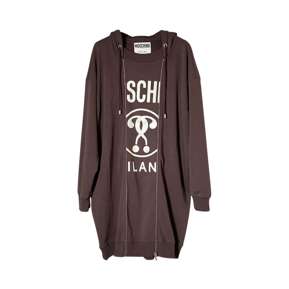 时尚莫斯奇诺卫衣女装, Moschino | MOSCHINO 女士棕色假两件连帽卫衣裙 ET0458-5526-8194商品图片 独家减免邮费