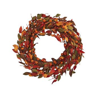 NEARLY NATURAL, NEARLY NATURAL | Harvest Leaf and Mini Pumpkin Artificial Wreath商品图片 6.9折