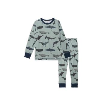 商品Boy Organic Cotton Two Piece Printed Pajama Set Blue Sharks & Whales - Child图片