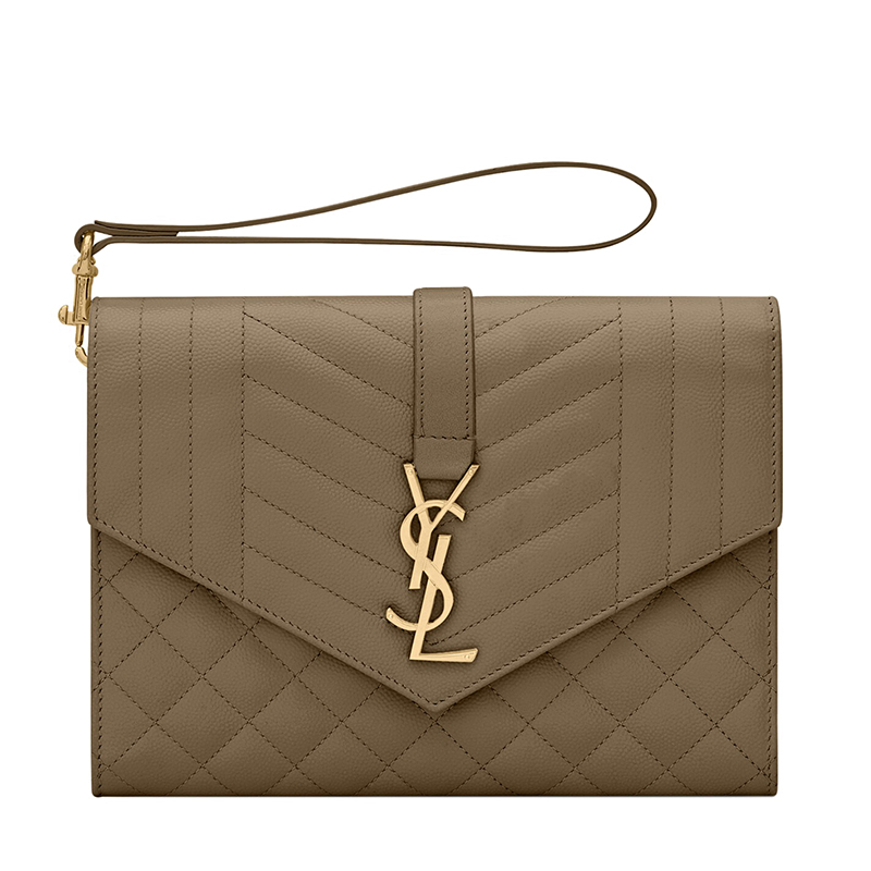 ysl包托特包, Yves Saint Laurent | SAINT LAURENT PARIS/圣罗兰 YSL 22春夏新款MONOGRAM系列 女士卡其绿粒面压印绗缝牛皮革金扣手拿信封包商品图片 7.5折×额外9.5折, 包邮包税, 额外九五折