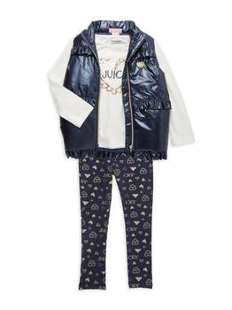 juicy couture价格, Juicy Couture | Little Girl's 3 Piece Puffer Vest, Tee, & Leggings Set商品图片 3.1折