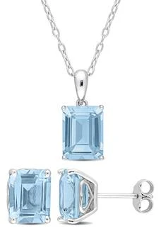 DELMAR | Emerald Cut Blue Topaz Pendant Necklace & Stud Earrings Set,商家Nordstrom Rack,价格¥825