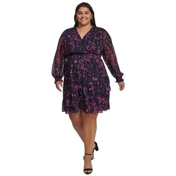 DKNY | Plus Size Printed Blouson-Sleeve Fit & Flare Dress 5.7折