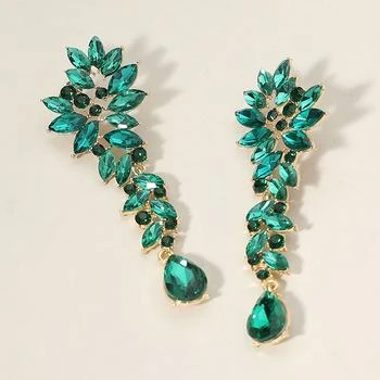 FASHNZFAB | Marquise Stone Cluster Embellished Teardrop Dangle Dropdown Evening Earrings - Emerald, Gold,商家Premium Outlets,价格¥156
