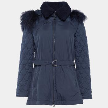 [二手商品] Chloé | Chloe Dark Navy Synthetic Detachable Fur Hoodie Puffer Coat M商品图片,