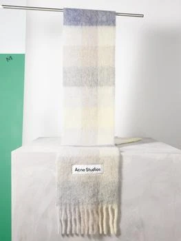 推荐Vally logo-patch checked wool-blend scarf商品