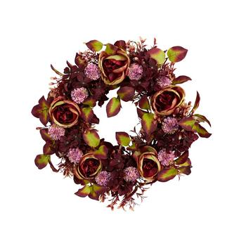 NEARLY NATURAL, NEARLY NATURAL | Mixed Fall Rose and Hydrangea Autumn Artificial Wreath, 22"商品图片 6.9折